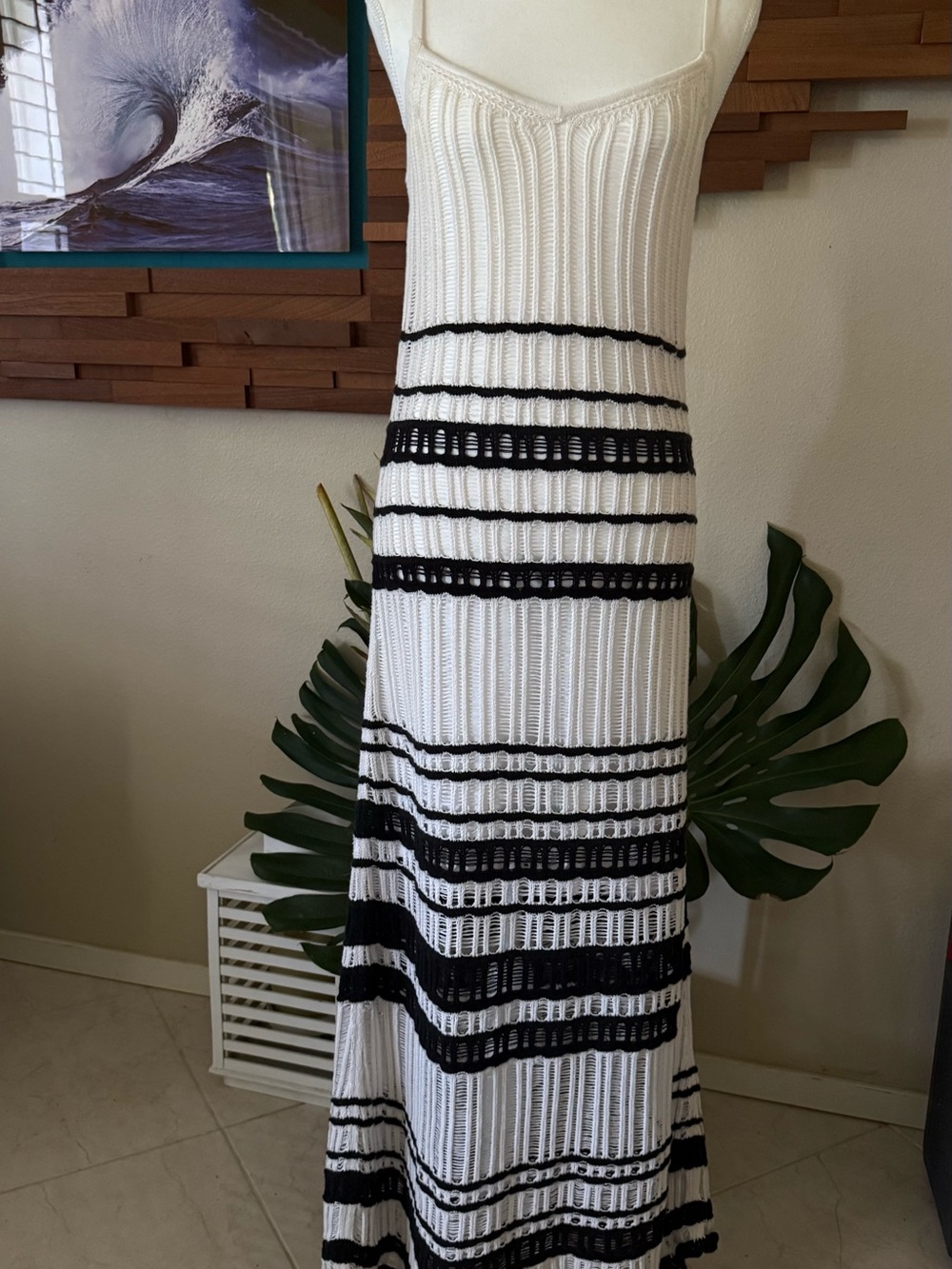 Abercrombie & Fitch White and Black Crochet Maxi Dress